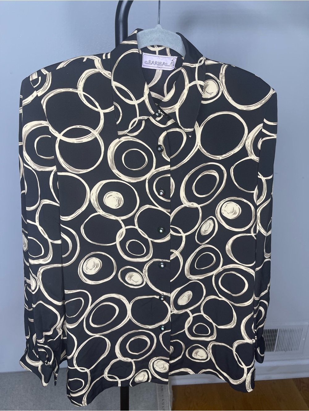 Barba Black Shirt with Cream Circle Print